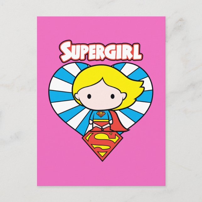 Chibi Supergirl Starburst Heart and Logo Postcard (Front)