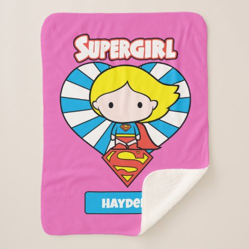 Chibi Supergirl Starburst Heart and Logo Sherpa Blanket
