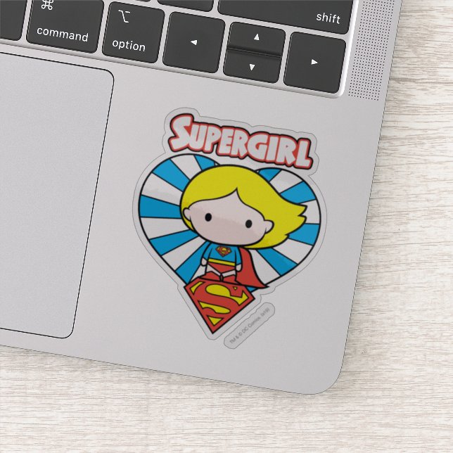 Chibi Supergirl Starburst Heart and Logo Sticker (Detail)