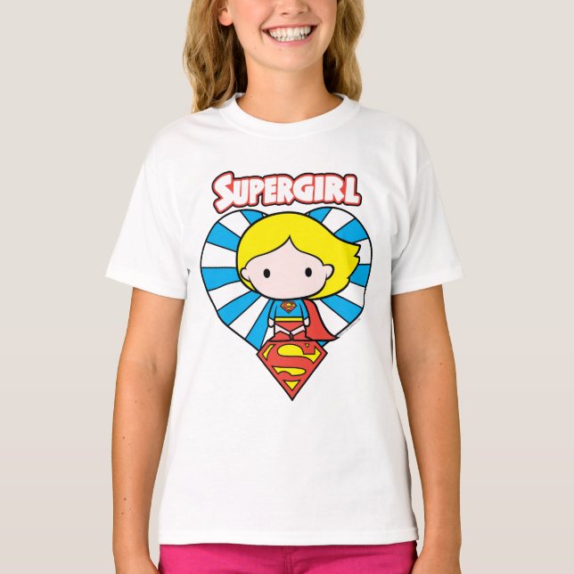 Chibi Supergirl Starburst Heart and Logo T-Shirt (Front)