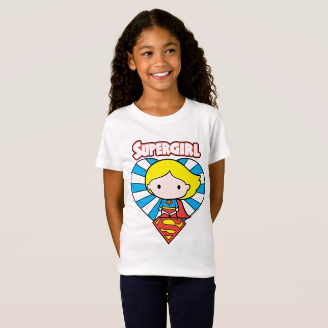 Chibi Supergirl Starburst Heart and Logo T-Shirt (Front Full)