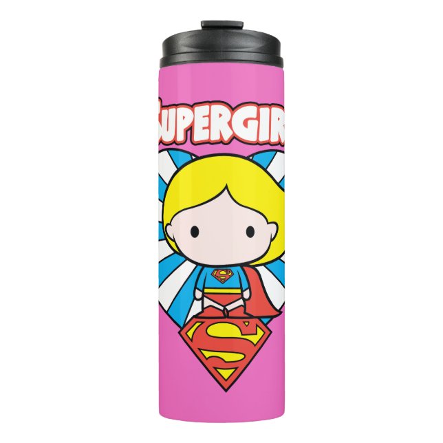 Chibi Supergirl Starburst Heart and Logo Thermal Tumbler (Front)