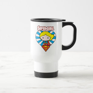 Chibi Supergirl Starburst Heart and Logo Travel Mug