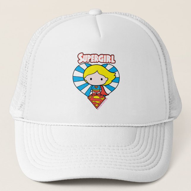 Chibi Supergirl Starburst Heart and Logo Trucker Hat (Front)