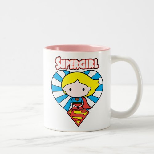 Chibi Supergirl Starburst Heart and Logo Two_Tone Coffee Mug