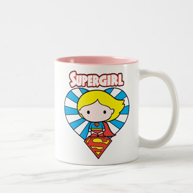 Chibi Supergirl Starburst Heart and Logo Two-Tone Coffee Mug (Right)
