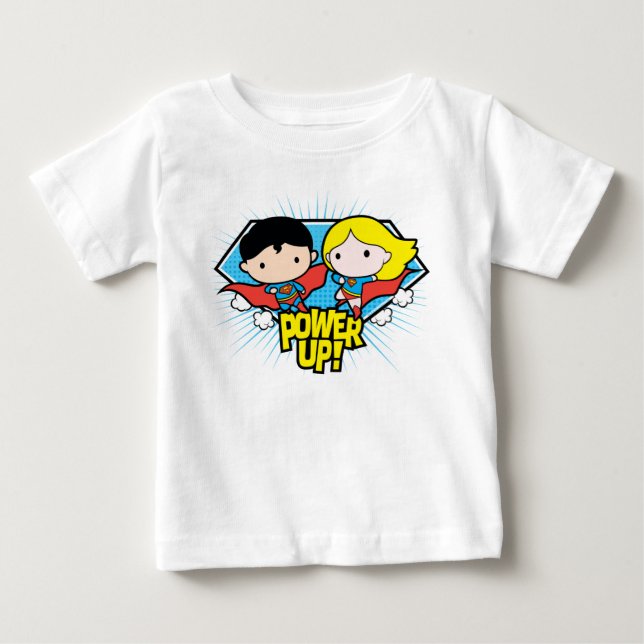 Chibi Superman & Chibi Supergirl Power Up! Baby T-Shirt (Front)