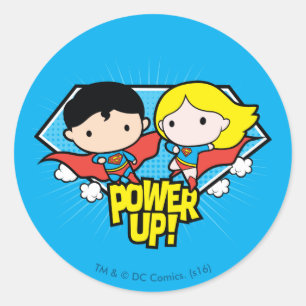Chibi Superman & Chibi Supergirl Power Up! Classic Round Sticker