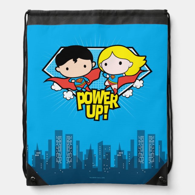 Chibi Superman & Chibi Supergirl Power Up! Drawstring Bag (Front)