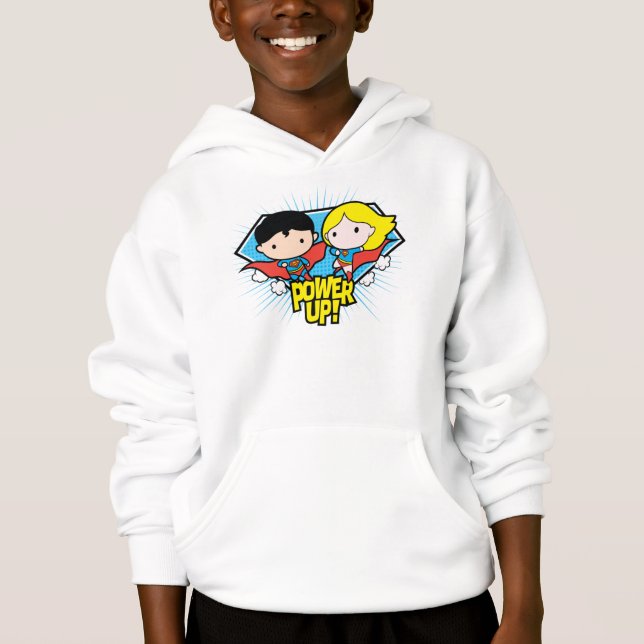 Chibi Superman & Chibi Supergirl Power Up! Hoodie (Front)