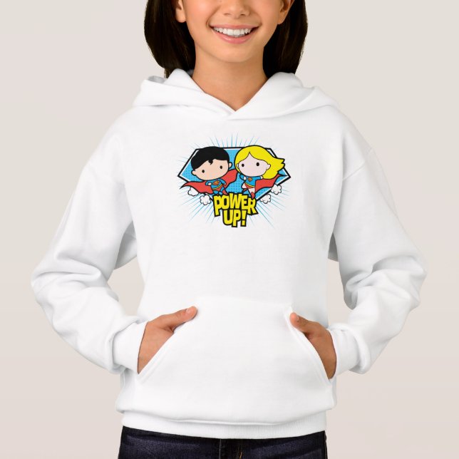 Chibi Superman & Chibi Supergirl Power Up! Hoodie (Front)