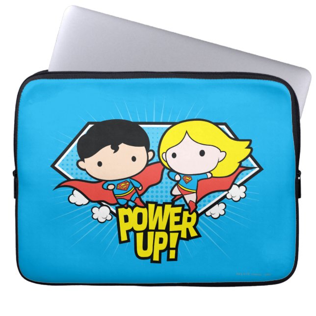 Chibi Superman & Chibi Supergirl Power Up! Laptop Sleeve (Front)