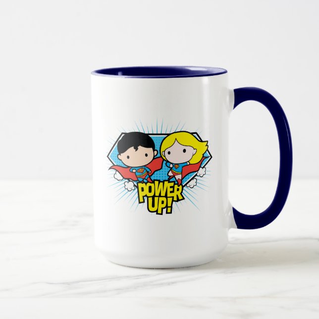Chibi Superman & Chibi Supergirl Power Up! Mug (Right)
