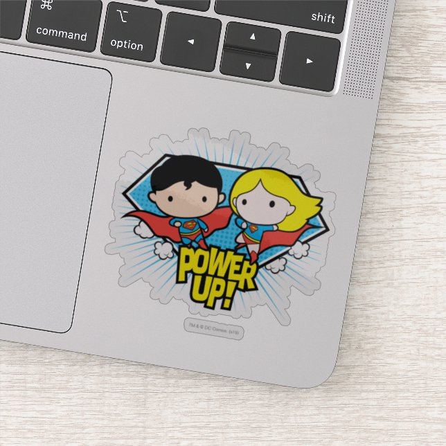 Chibi Superman & Chibi Supergirl Power Up! Sticker (Detail)
