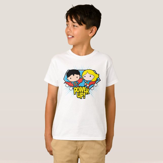 Chibi Superman & Chibi Supergirl Power Up! T-Shirt (Front Full)