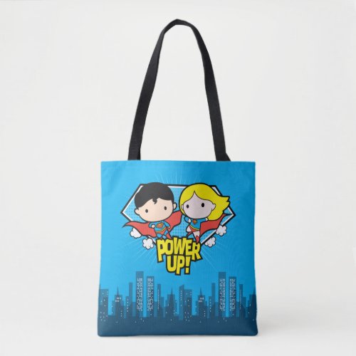 Chibi Superman  Chibi Supergirl Power Up Tote Bag