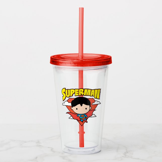 Chibi Superman Polka Dot Shield and Name Acrylic Tumbler (Front)