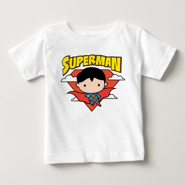 Chibi Superman Polka Dot Shield and Name Baby T-Shirt (Front)