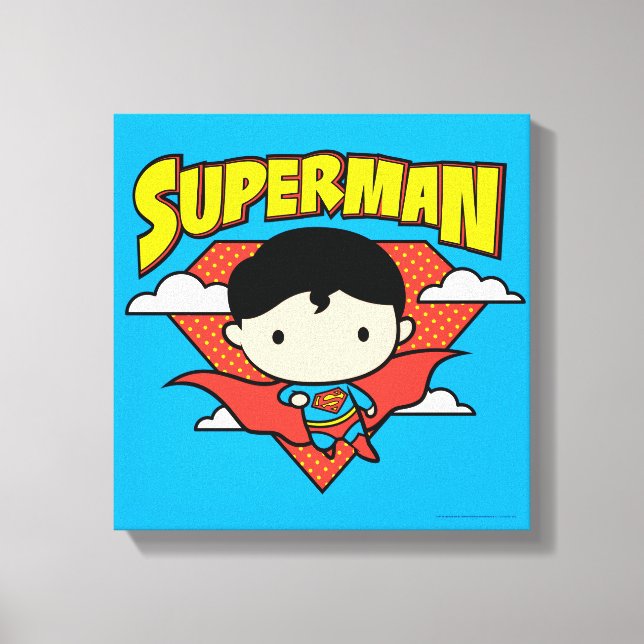 Chibi Superman Polka Dot Shield and Name Canvas Print (Front)
