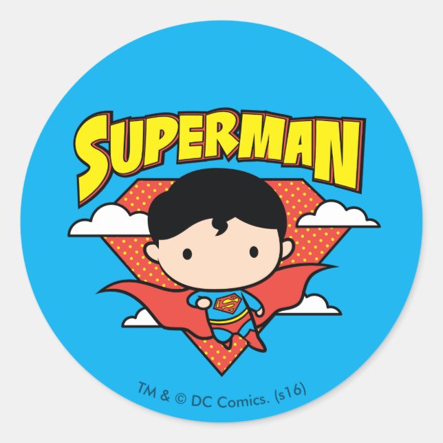 Chibi Superman Polka Dot Shield and Name Classic Round Sticker (Front)