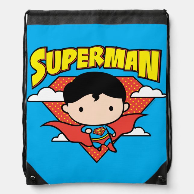 Chibi Superman Polka Dot Shield and Name Drawstring Bag (Front)