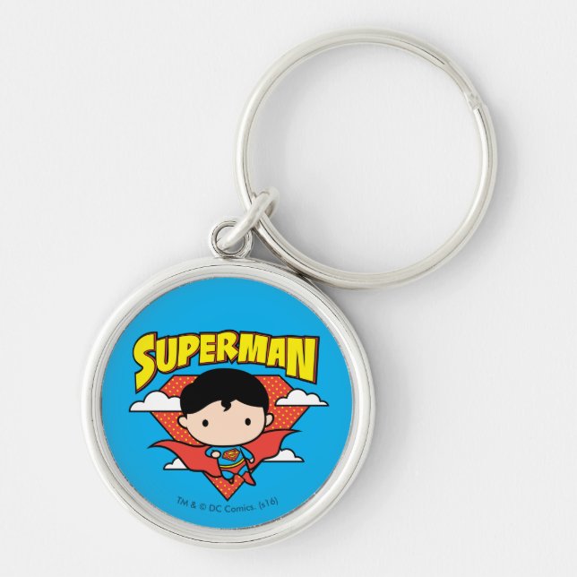 Chibi Superman Polka Dot Shield and Name Keychain (Front)