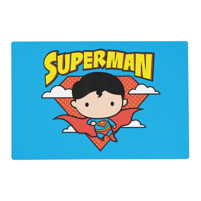 Chibi Superman Polka Dot Shield and Name Placemat (Front)