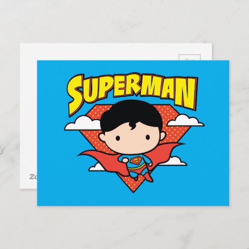 Chibi Superman Polka Dot Shield and Name Postcard | Zazzle