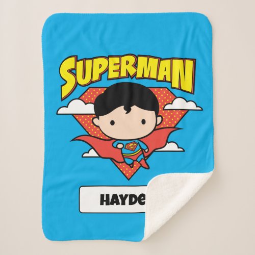 Chibi Superman Polka Dot Shield and Name Sherpa Blanket