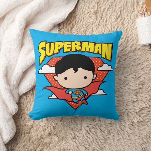 Chibi Superman Polka Dot Shield and Name Throw Pillow