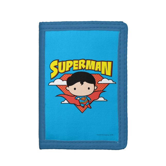 Chibi Superman Polka Dot Shield and Name Tri-fold Wallet (Front Vertical)