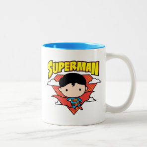 Chibi Superman Polka Dot Shield and Name Two-Tone Coffee Mug