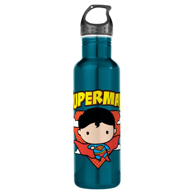 Chibi Superman Polka Dot Shield and Name Water Bottle (Front)