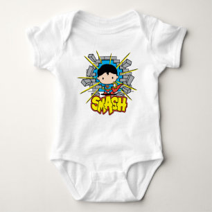 Chibi Superman Smashing Through Brick Wall Baby Bodysuit