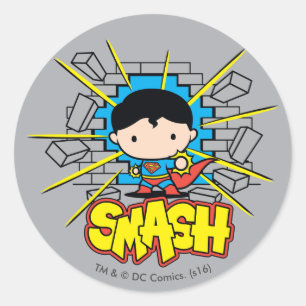 Chibi Superman Smashing Through Brick Wall Classic Round Sticker