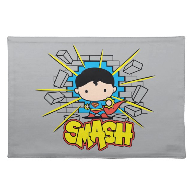 Chibi Superman Smashing Through Brick Wall Cloth Placemat (Front)