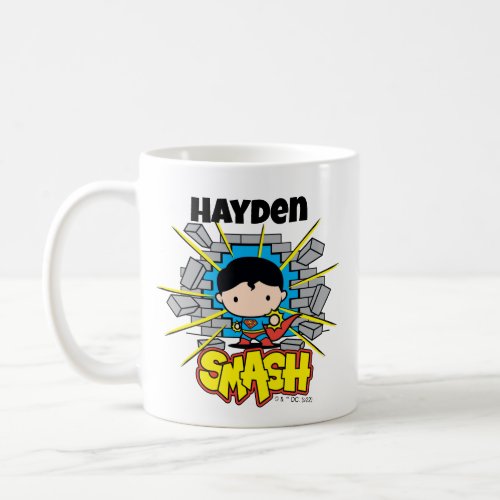 Chibi Superman Smashing Through Brick Wall Coffee Mug