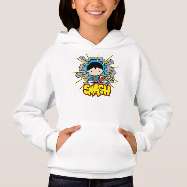 Chibi Superman Smashing Through Brick Wall Hoodie (Front)