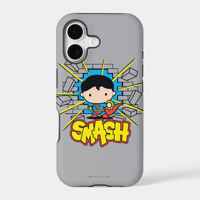Chibi Superman Smashing Through Brick Wall Iphone Case (Back)