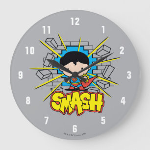 Chibi Superman Smashing Through Brick Wall Large Clock