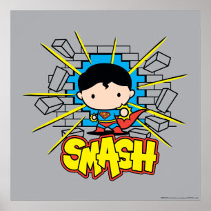 Chibi Superman Smashing Through Brick Wall Poster