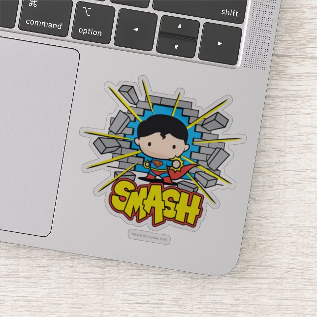 Chibi Superman Smashing Through Brick Wall Sticker (Detail)