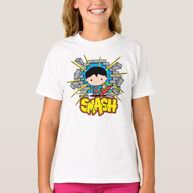 Chibi Superman Smashing Through Brick Wall T-Shirt (Front)