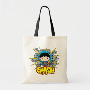 Chibi Superman Smashing Through Brick Wall Tote Bag