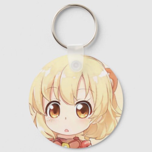 Chibi surprised blond girl amber eyes anime manga keychain