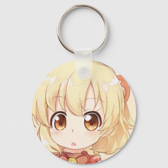Chibi surprised blond girl amber eyes anime manga keychain (Front)