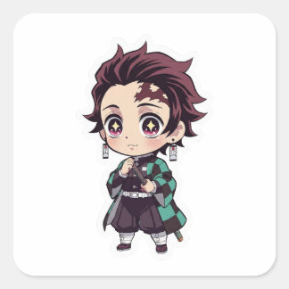 "Chibi Tanjiro Kamado Anime Sticker" Square Sticker