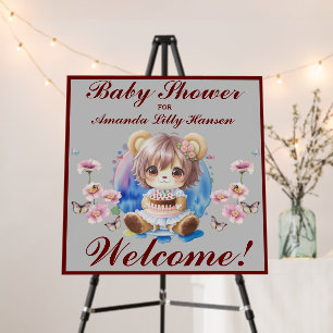 Chibi Teddy girl with cake baby shower Foam Board