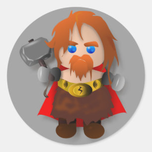 Chibi Thor with Hammer Classic Round Sticker