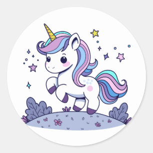 Chibi Unicorn Purple Blue Pink Classic Round Sticker